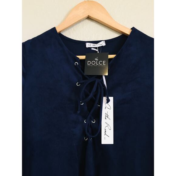 NWT Dolce On The Road Lace Up Faux Suede Short Sleeve Shift Dress - Picture 10 of 11